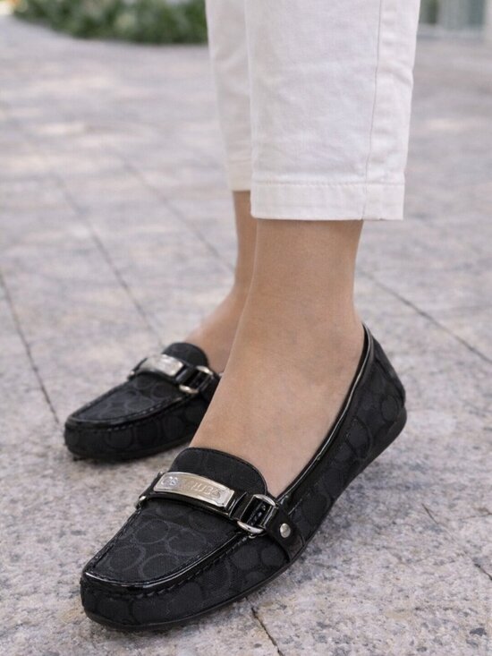 Coach Shoes - Coach Felisha Black Signature Loafers Size 6 Patent Trim Driving Flats